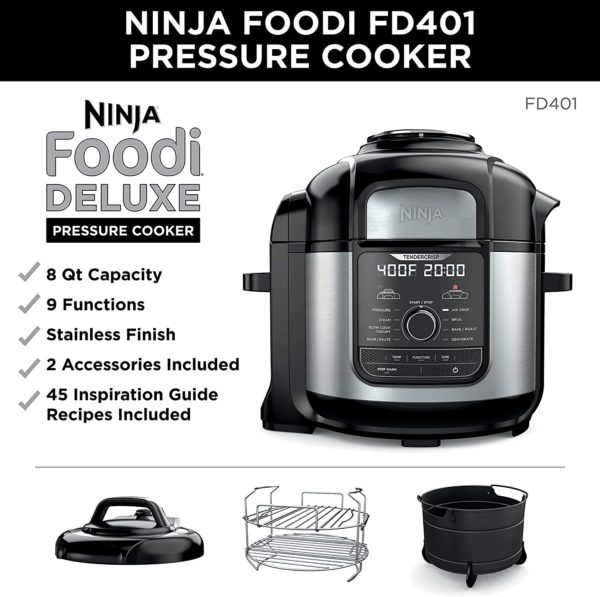 Ninja FD401 Foodi 8-Quart 9-in-1 Deluxe XL Pressure Cooker, Broil, Dehydrate, Slow Cook, Air Fryer
