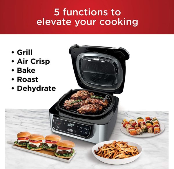 Ninja Foodi AG301 5-in-1 Indoor Electric Countertop Grill with 4-Quart Air Fryer, Roast, Bake, Dehydrate, and Cyclonic Grilling Technology