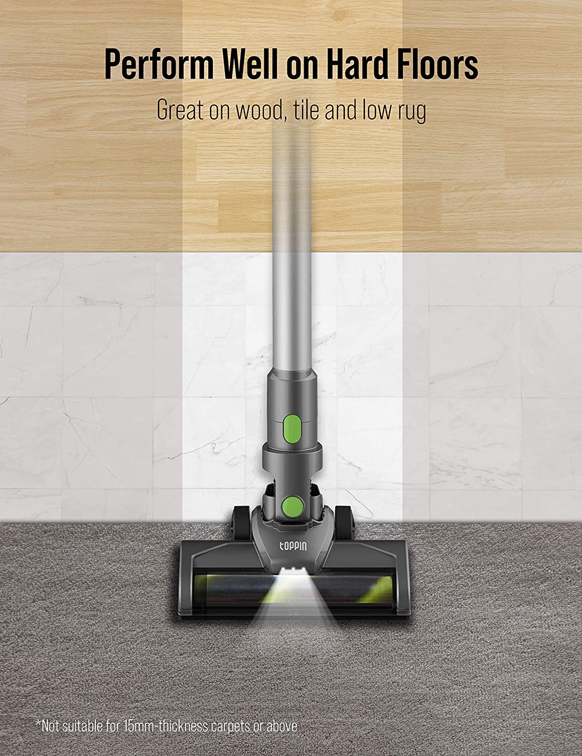 TOPPIN Stick Vacuum Cleaner Cordless TangleFree 6 in 1 Powerful